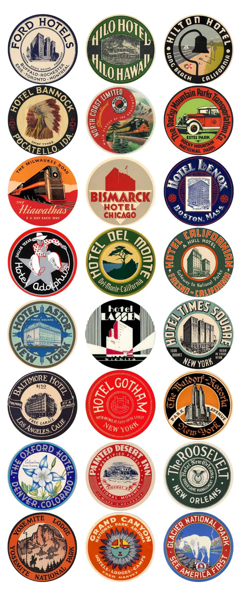 Vintage Travel Labels - US