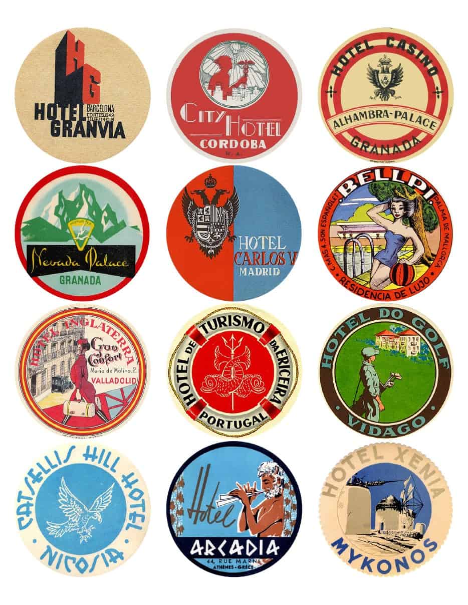 Vintage travel labels - Spain, Portugal, Cyprus, Greece